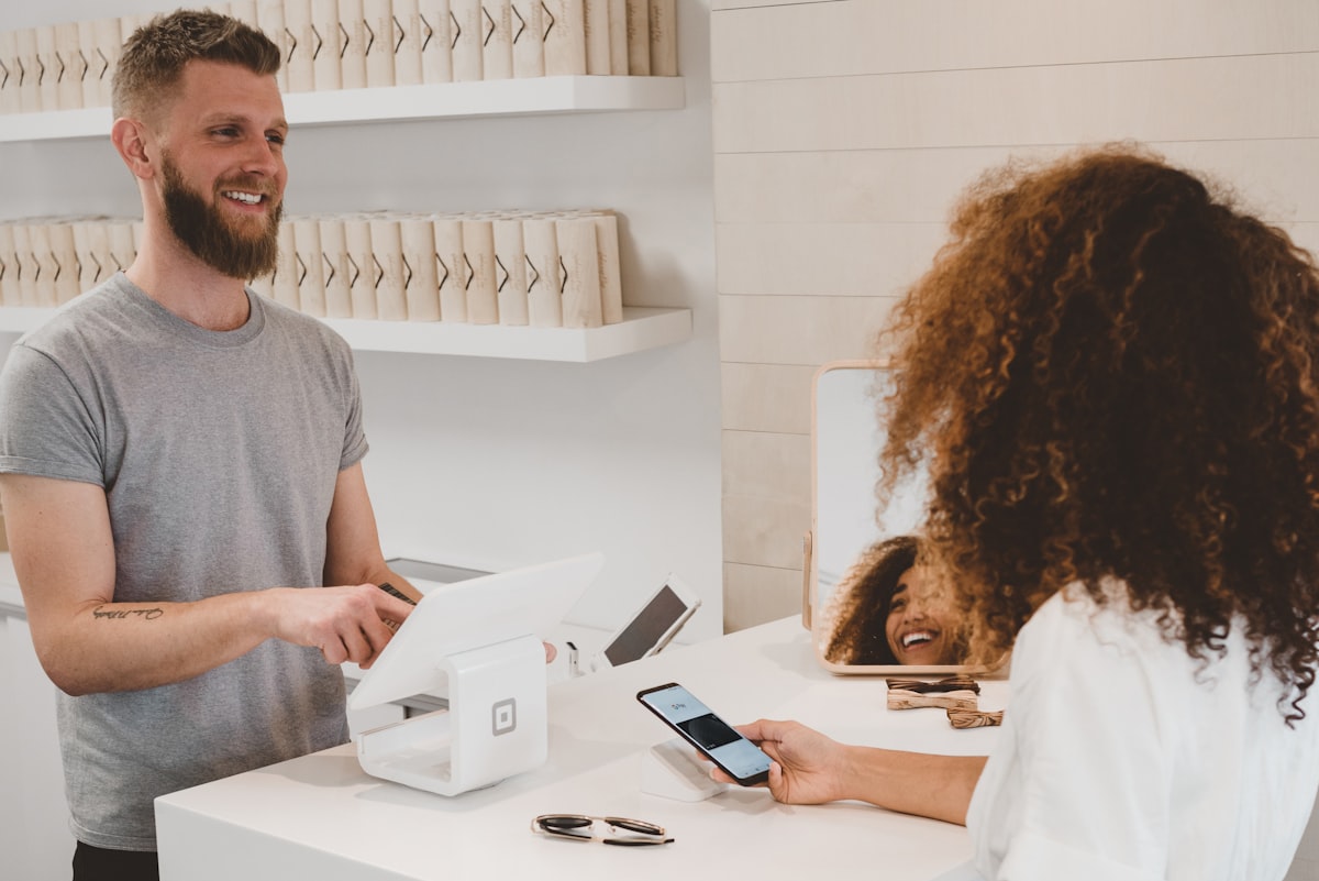 Customer completing an online purchase